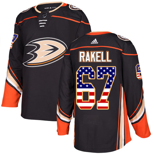 Adidas Ducks #67 Rickard Rakell Black Home Authentic USA Flag Youth Stitched NHL Jersey
